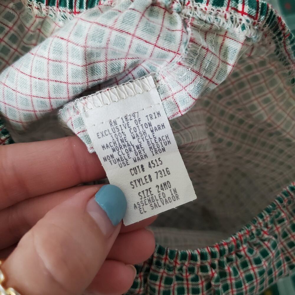 Vintage 70s Green Plaid Dress + Bloomers 5t - Picture 8 of 11
